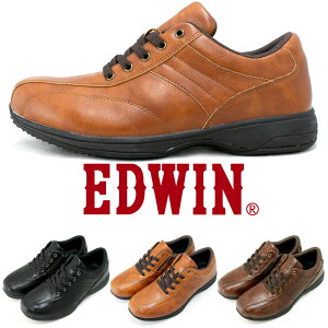 EDWIN メンズ ウォーキング ビジネススニーカー 防水 靴 カジュアルシューズ 上質PU革レザー チャック ファスナー開閉 幅広 紳士靴 黒 ブラック 茶 ブラウン 2色 エドウィン 靴 シューズ (edm457)