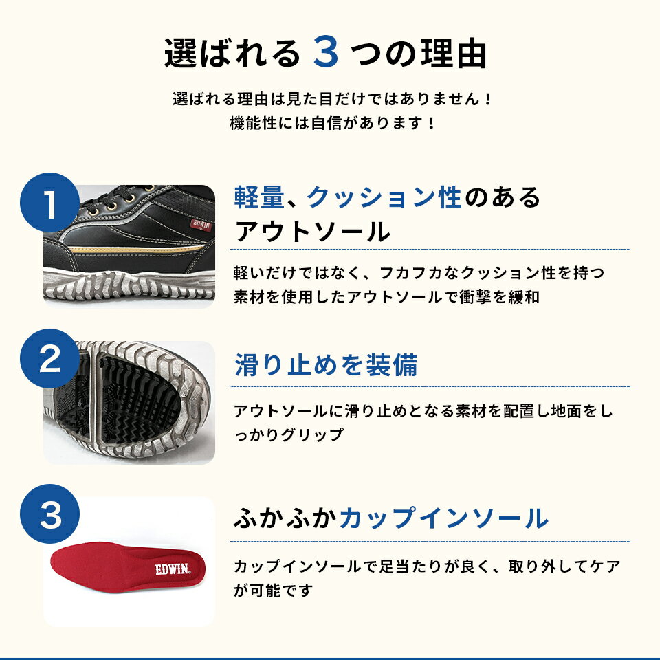 EDWINエドウィンesm102安全靴作業靴ハイカットおしゃれかっこいいスニーカー