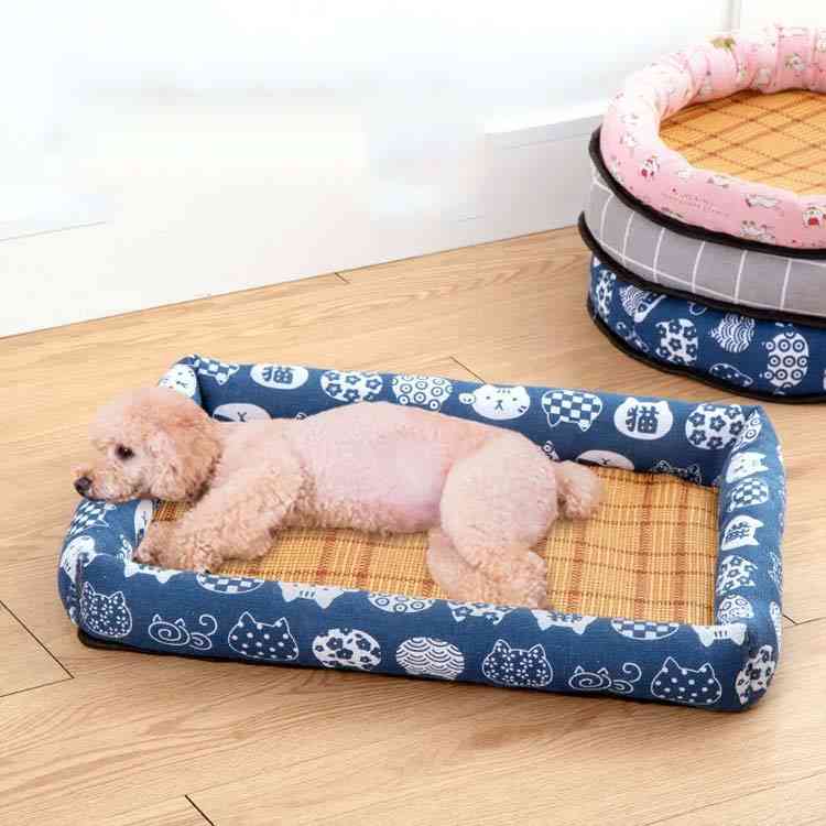 暑さ対策 65×48 ひんやり ペットマット 枕付き 猫 M 犬 夏用 ネコベッド ベッド おしゃれ 犬用ベッド ペットベッド 滑り止め付き 竹席 接触冷感 湿気遮断 室内用 S