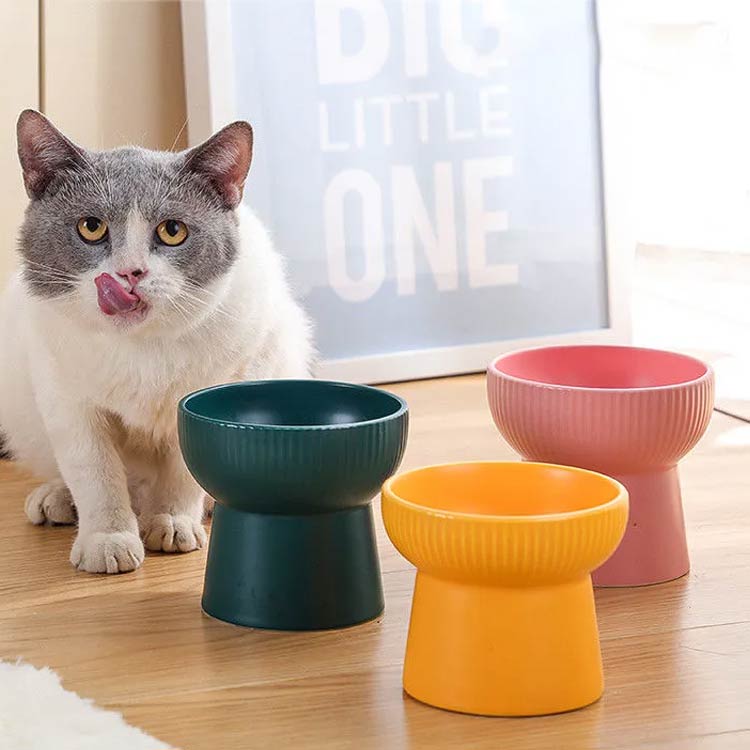 フードボウル 猫食器 陶器 高さ ペットボウル 犬猫用 餌入れ 水入れ 水飲みボウル 食器台 スタンド 安定感 食べやすい ペット食器 ペット用品 お洒落 送料無料