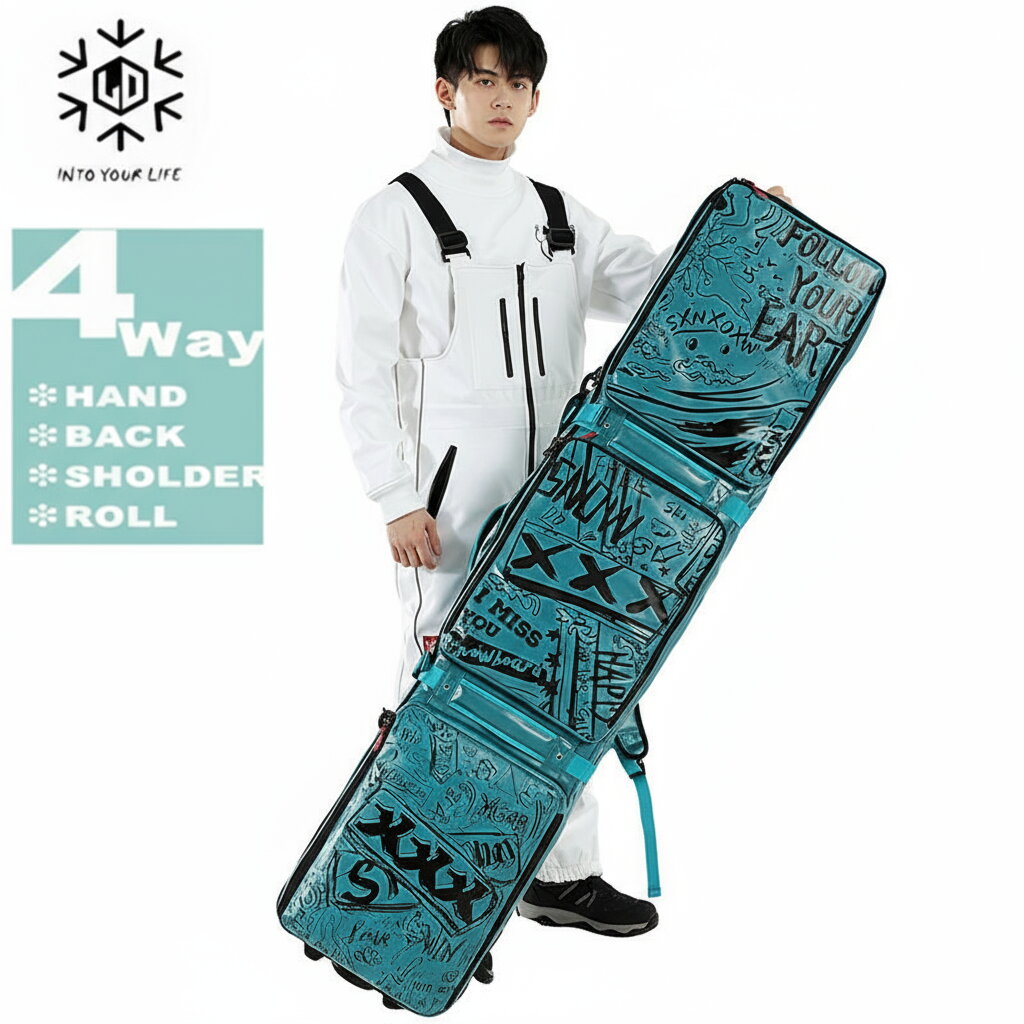 スノーボードケース キャスター 付き オールインワン 大容量収納 4WAY 前面3ポケット ボードケース スノーボード ウェア ボード ブーツ ゴーグル など収納可