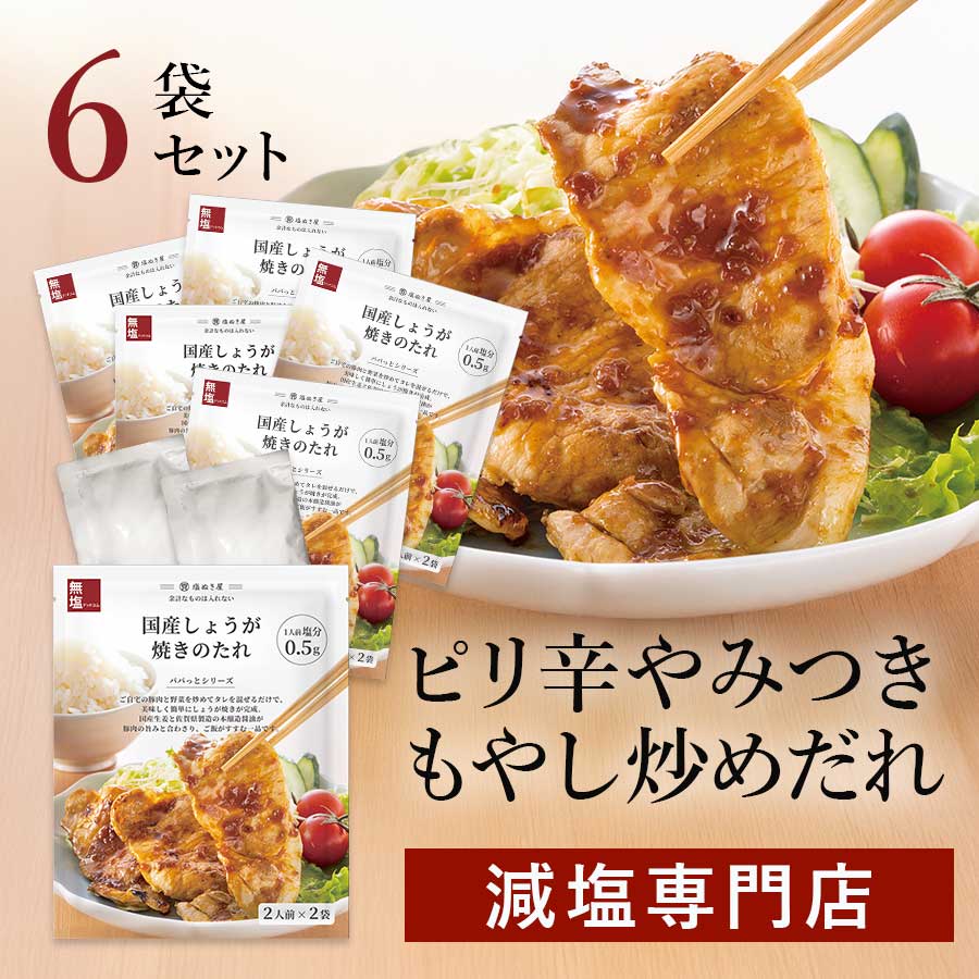 【お得な6袋まとめ買い】塩ぬき屋 減塩しょうが焼きのたれ 6袋セット 国産しょうが使用(保存料・うま味調味料など無添加) | 減塩調味料 おかず 時短 簡単 便利 生姜焼き タレ 野菜炒め 塩抜き屋 プレゼント ギフト 父の日 低塩