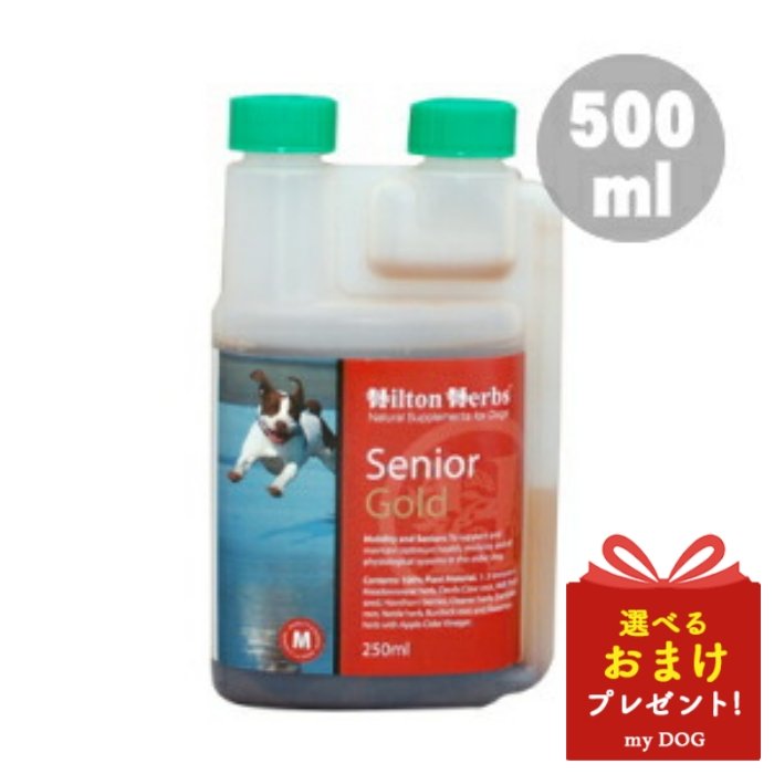 シニア犬に多く見られる関節トラブルに役立つハーブを配合したシニア犬用送料栄養補助食品です。 ●使用ハーブ：1/3 チンキ《メドウスイート、デビルズクロウ、ミルクシスル種、ホーソン果実、クリバーズ、ダンデライオン根、ネトル、バードック根、ローズマリー》アップルサイダービネガー、ハチミツ ●給与量（1日2回　1回量）: 　 小型犬　2.5〜5ml　 中型犬　5〜10ml　 大型犬　10〜20ml を目安にご使用ください。 250ml 500mlヒルトンハーブ　 ベテランゴールド　500ml プロからの信頼も厚い動物用ハーブのトップブランド『ヒルトンハーブ（Hilton Herbs）』