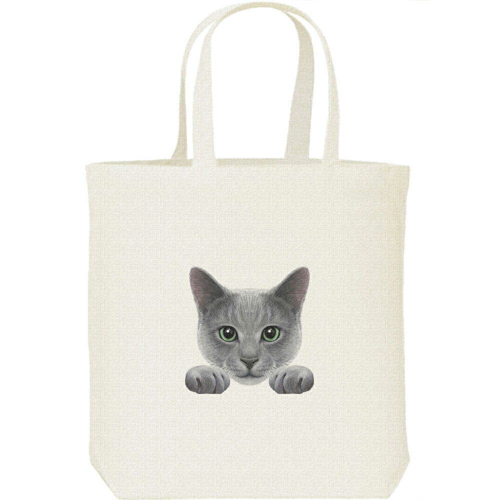 Rakuten - 猫の顔・グレー（ブルー）ロシアンブルー／キャンバスバッグ・M（ポケット無し）トートバッグ
