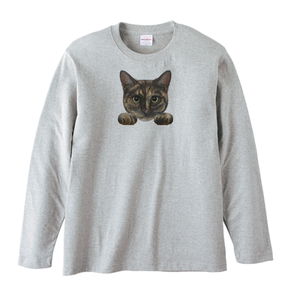 猫の顔・サビ猫／長袖Tシャツ