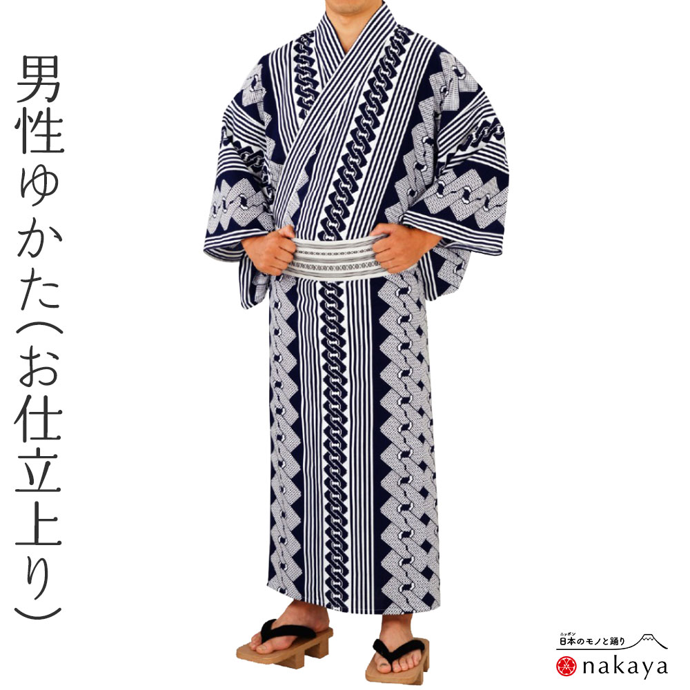 《 浴衣 仕立て上り 3389 》 大人 紺 白 吉原繋ぎ 縦縞 綿 仕立て上がり 踊り 祭り 衣装 お仕立上り メンズ 男性用 名入れ お揃い まとめ買い 送...