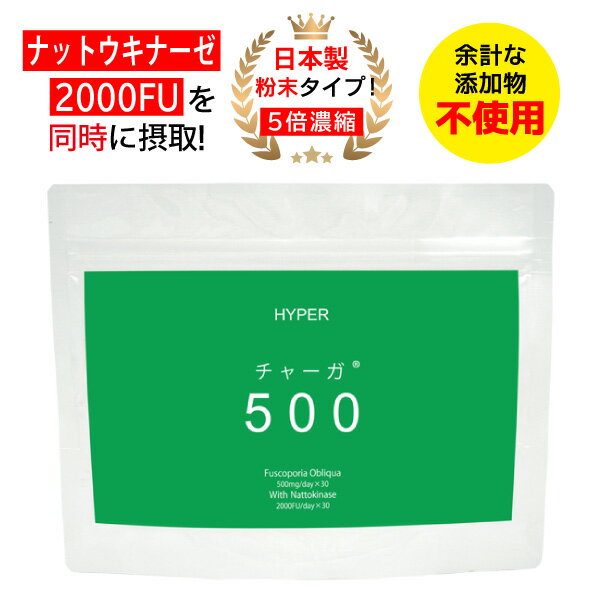 ハイパーチャーガ500 ( 107g 約30日分 / 高濃度「チャーガエキス末」1日/500mg配合) 送料無料 メール便 1袋に高濃度チャーガエキス末15,000mg配合 ナットウキナーゼ チャーガ パウダー 1日/2000FU配合 付属の2mlスプーン3杯/日×30回