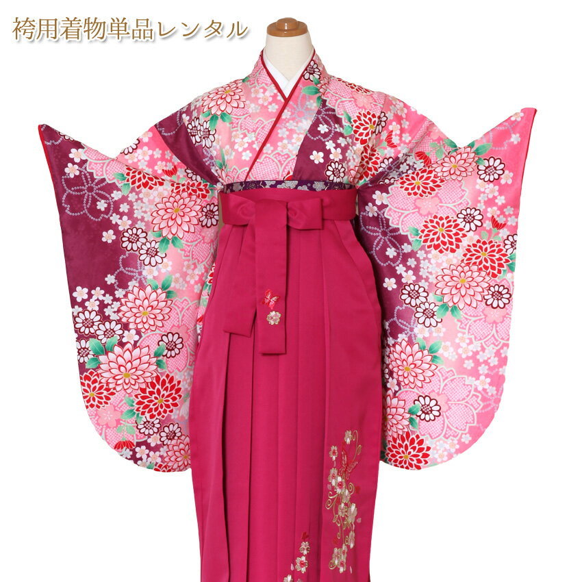 【小学生　卒業式　袴用着物レンタル】◎往復送料無料◎【ジュニア　袴レンタル用着物　女子　卒業式】絞り柄桜最菊子供着物レンタル女の子（着物：赤色）【卒業式袴用着物レンタル】【卒業式　袴用着物】【小学校】【十三参り】【子供きもの】【レンタル】【wd】