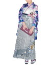 【名古屋貸衣装】【大きいサイズ】【背の高い方】【袴レンタルセット】◎往復送料無料◎【着物フルセットレンタル】(pattipatti)パティパティ花刺繍着物千鳥袴上下レンタルセット(着物:青)(袴:白黒ドット)【ブランド袴レンタル】【レンタル】【x】
