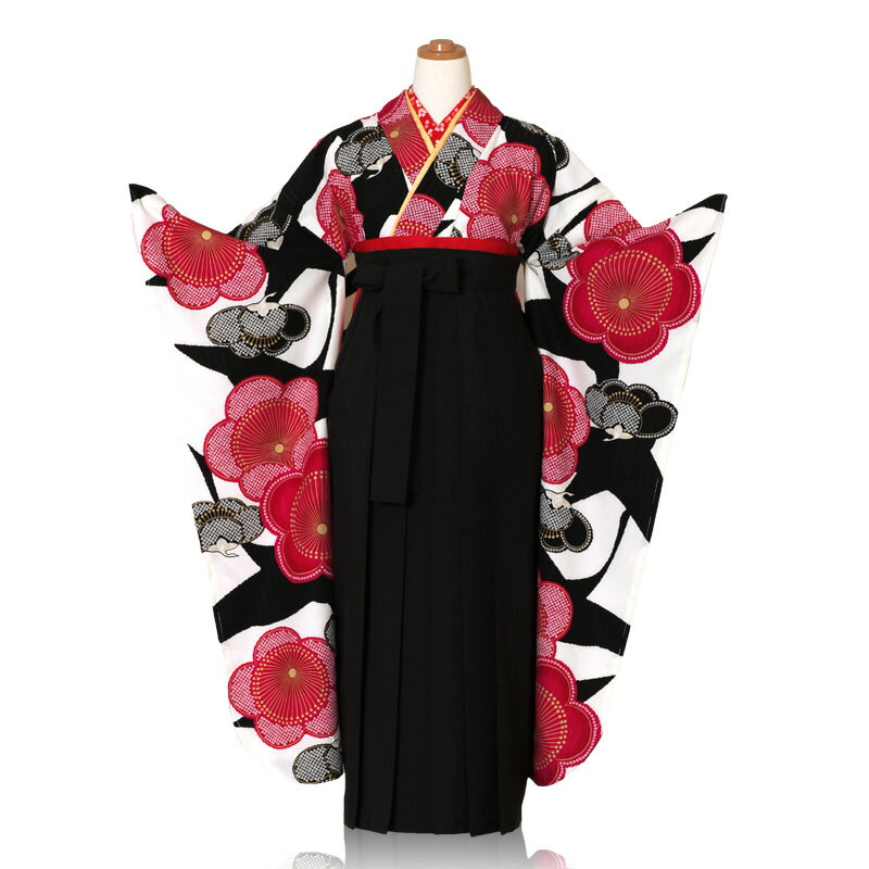 大学 レディース 卒業式袴レンタル レトロモダン アンティーク 和風館 ブランド 絞り柄梅鶴振袖袴レンタルフルセット 袴：黒色系無地袴 着物：白黒系 おしゃれ袴レンタル 卒業式 大学 卒業式 学校 袴上下 短大 専門学校 卒業式【レンタル】【x】