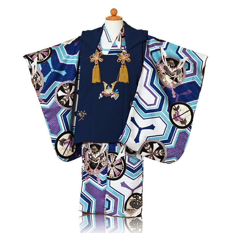 【レンタル】レトロ 和風モダン古典 3歳男の子 七五三 着物 3歳 男の子 レンタル おしゃれ アンティーク 被布 753着物 被布フルセット 753 子供 き...