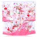【レンタル】お宮参り 女の子白色 小花 産着 ピンク色 花車 桜 初着 宮参り 赤ちゃん ベビー送料無料 レンタル着物 女 のしめ お宮参り着物 女児 祝い グラデーション 暈し染 ブランド産着 YUMARI【ab】
