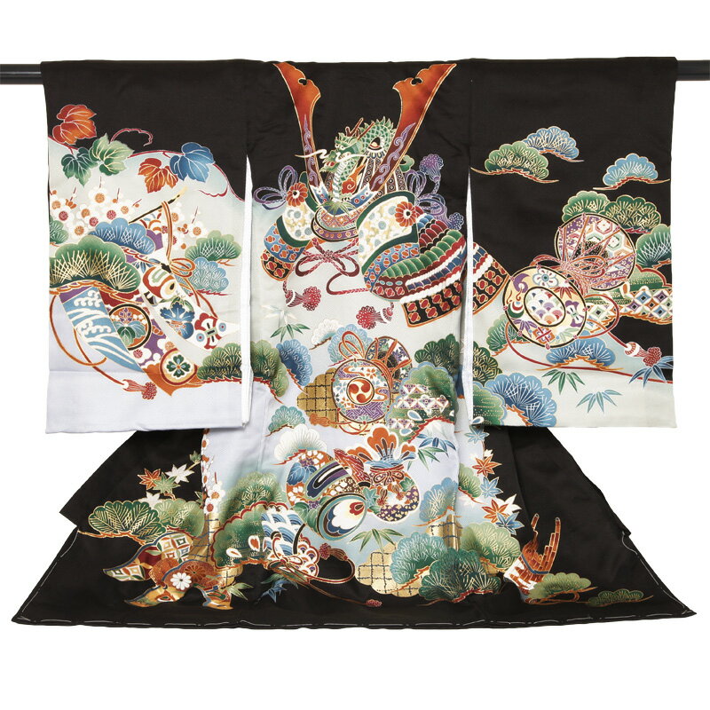 【宮参りレンタル・往復送料無料】宮参り男の子(産着)兜松龍守祝着レンタル(着物:黒色)『初着』【高級初着レンタル商品】【レンタル】【b】