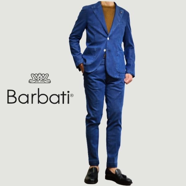 バルバッティ BARBATI スーツ メンズ 春夏 おしゃれ ビジネス カジュアル 休暇 トラベル 合コン セットアップ インディゴ 綿ストレッチ スリムスタイル