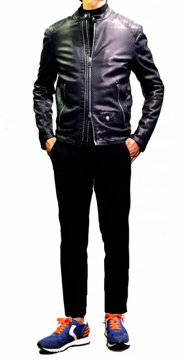 送料無料 デラン Delan ライダーズ メンズ 細身 おしゃれ カジュアル キレカジ ストリート セクシー ミリタリー 本革 ラムレザー ネイビー レザーブル...