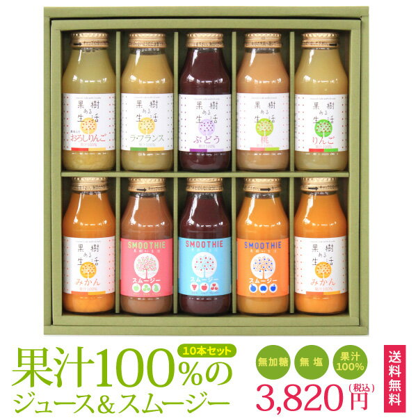 果汁100％のジュース＆スムージー10本限定セットS10　なかひら農場TEL:0265363206　　　　　　　　　　　　　　　　　　　　送料無料 果汁100％ なかひら農場 製造直販
