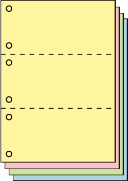帳票用紙 カラー 500枚 3分割 マイクロミシン ヨコ2本 ファイル穴6個付 A4サイズ レーザープリンター インクジェットプリンター プリンター用紙 マルチプリンタ用 上質カラー用紙 ミシン目入り用紙 プリンター帳票用紙 3面カット紙