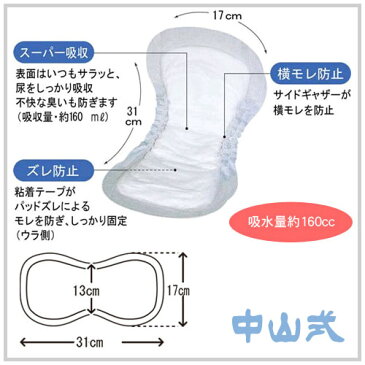 中山式ダイアパー・パッド(中失禁用) 【20枚×4包セット=80枚 ※1枚あたり約54円】 紙おむつ 中失禁用 失禁パンツ 尿漏れパンツ 男女兼用 使い捨て