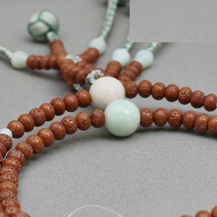 日蓮宗 本式数珠 金剛菩提樹 本翡翠 仕立 8寸丸玉 小田巻梵天房 ふちどり青磁 桐箱入 送料無料 法華用 ..