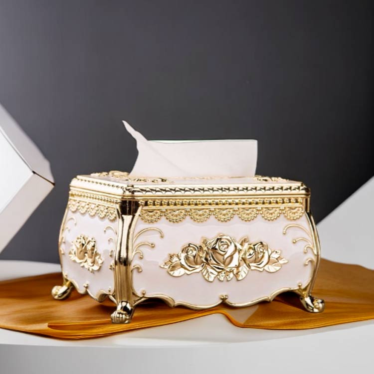 エレガント ティッシュ入れ 宮殿風 おしゃれ ティッシュケース 姫系 薔薇 ディスプレイ インテリア PVC 浮彫り 花 シルバー 北欧 ゴールド ティッシュボックス 高級感 アンティーク プレゼント ゴージャス 豪華 ギフト インテリア [2]