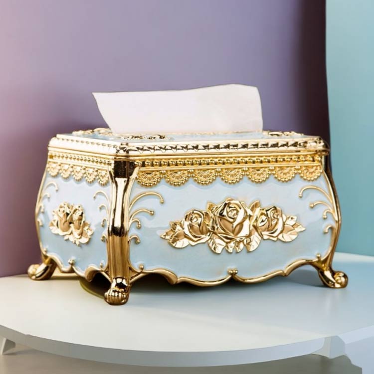エレガント ティッシュ入れ 宮殿風 おしゃれ ティッシュケース 姫系 薔薇 ディスプレイ インテリア PVC 浮彫り 花 シルバー 北欧 ゴールド ティッシュボックス 高級感 アンティーク プレゼント ゴージャス 豪華 ギフト インテリア [3]