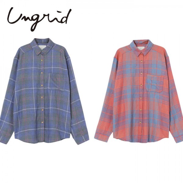 Ungrid(アングリッド)9,590⇒7,672(20 OFF)ルーズカラーチェックシャツ(111540424401)ブラウス コットン 綿 レディース カジュアル 送料無料