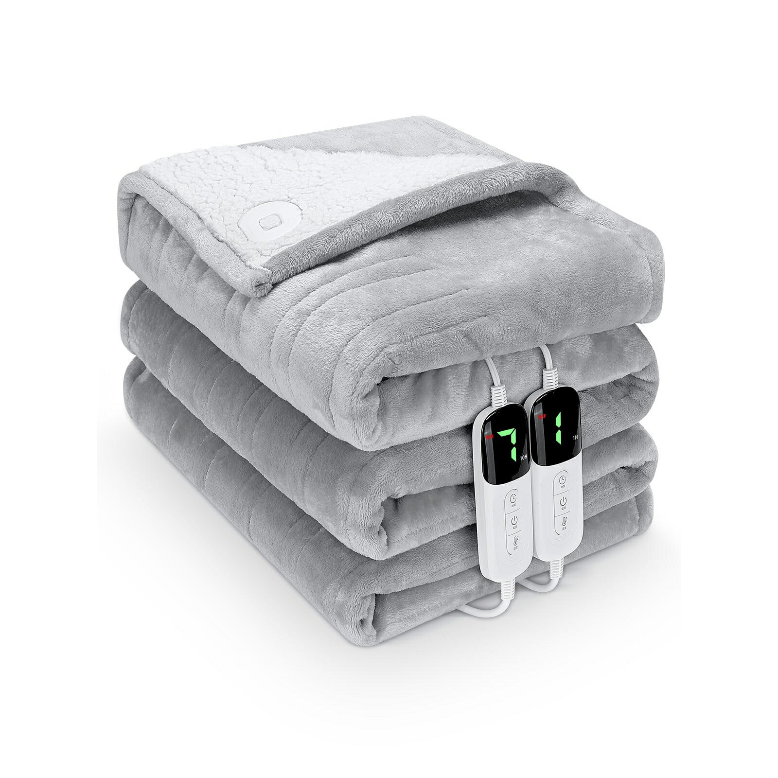 電気毛布 掛け敷き兼用 180×200cm デュアルコントローラー付き【大判サイズ＆極柔フランネル】6段階温..
