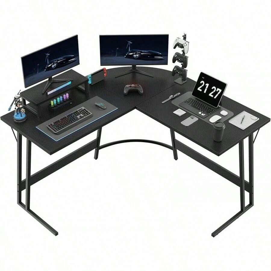 L字型ゲーミングデスク 120cm×120cm カーボンファイバー表面 マルチモニター対応 省スペース設計
