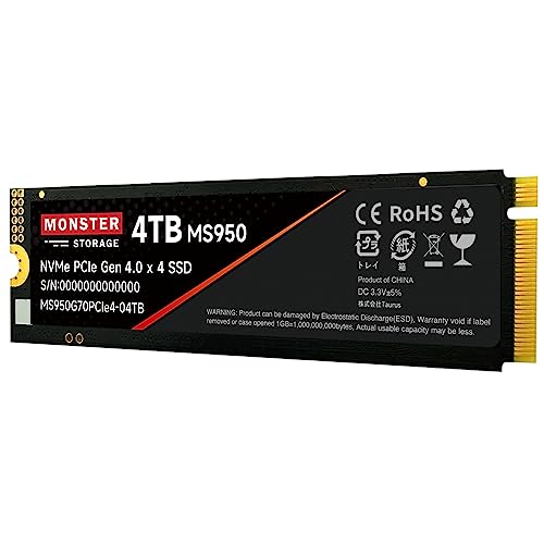 Monster Storage 4TB NVMe SSD PCIe Gen 4 4 ɹ: 7,100MB/s 񤭡6,400MB...
