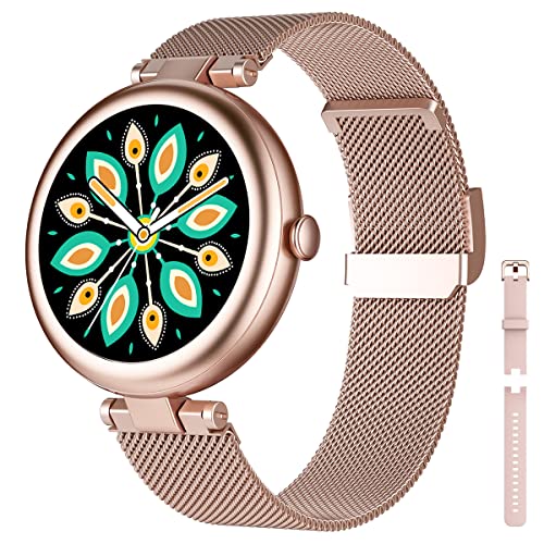 SHANG WING スマートウォッチ レディース 丸型 腕時計 Smart Watch Women 1.09インチ高精細画面 交換用ベルト付き LINE/Ins/Twitter 着信通知 24時間 心拍数 睡眠 酸素濃度測定 女子生理サイクル記録 多