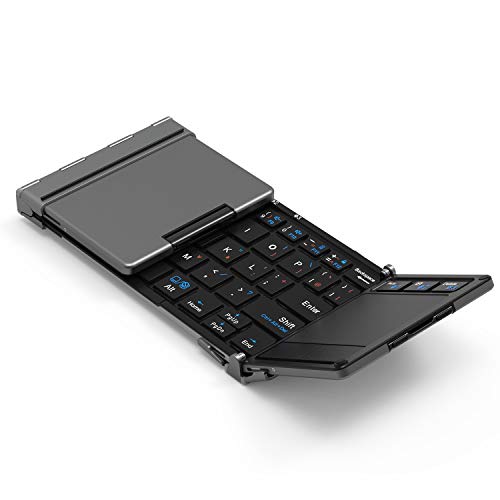 iClever Bluetooth ワイヤレス キーボード 折り畳み モバイルキーボード タッチパッド付き マルチペアリング USB ipad ミニキーボード コンパクト アルミ製 Windows/Android/iOS/Mac など対応 (ブラック)