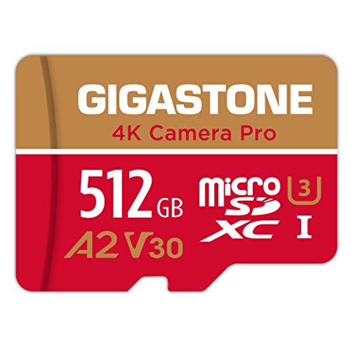 5年保証 Gigastone マイクロsdカード 512GB, 4K Ultra HD ビデオ録画, Gopro アクションカメラ スポーツカメラ, 高速4Kゲーム動作確認済 100MB/s, UHS-I A2 V30 U3 Class 10