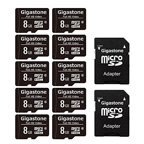 Gigastone 8GB Micro SDカード, Full HD Video対応 監視カメラ アクションカメラ ドローン対応 読み取り速度85MB/s Micro SDHC UHS-I U1 Class 10 (8GB 10個セット)