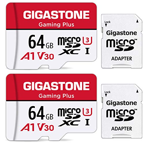 Gigastone マイクロsdカード 64GB 2個セット, 2 SDアダプタ付き 2 ミニ収納ケース付き, 4K UHD動画 95MB/S MicroSDXC, UHS-I A1 V30 U3 Class 10