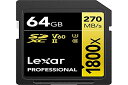 Lexar SDJ[h Professional 1800x SDXCJ[h őǍ270MB/b 180MB/b UHS-II Class 10 U3 V60 4K Ultra HD Be O[oo[W (64GB)