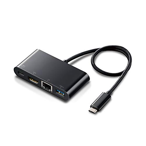 GR(ELECOM) Type-C hbLOXe[V Cnu PDΉ [dpType-C 1/USB(3.0) 1/HDMI 1/LAN|[g 30cmP[u ubN DST-C09BK