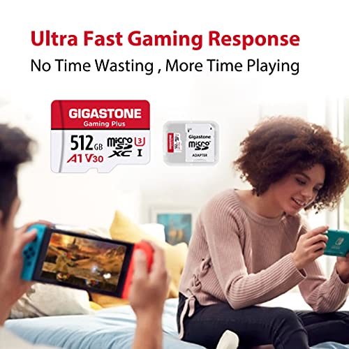 Gigastone マイクロsdカード 512GB Nintendo Switch動作確認済 100MB/S 高速, Full HD 4K UHD動画, UHS-I A1 V30 U3 C10 国内正規品