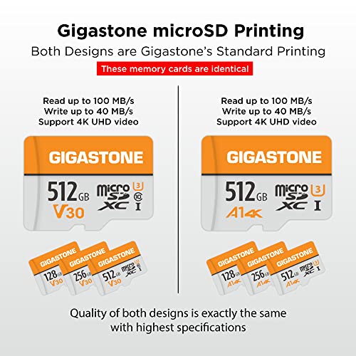Gigastone マイクロsdカード 512GB, 100MB/S 高速, Full HD 4K UHD動画, UHS-I A1 V30 U3 C10 国内正規品