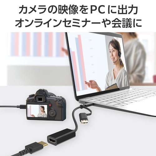 エレコム HDMI キャプチャーユニット HDMI to USB-A / USB-C 4K(3840 2160)/30Hz HDMI非認証 HDMI変換ケーブル ブラック AD-HDMICAPBK