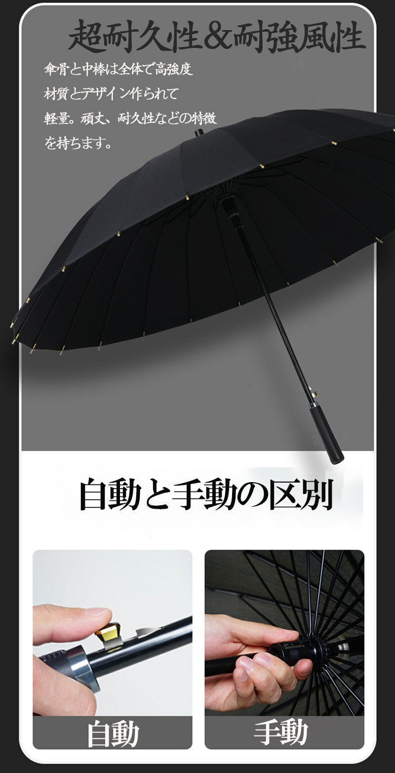 【複数購入 割引クーポン配布中】傘 レディース メンズ 24本骨 雨傘 長傘 大きめ 軽量 おしゃれ 晴雨兼用 超撥水 日傘 かさ カサ 折れにくい 耐風傘 UVカット 梅雨 濡れない 垂れない 車内 電車 紳士傘 男女兼用 113cm 選べる4カラー 自動開く