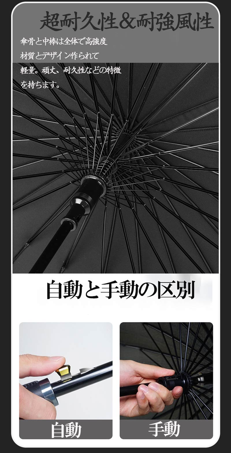 傘 レディース メンズ 24本骨 雨傘 長傘 大きめ 軽量 おしゃれ 晴雨兼用 超撥水 日傘 かさ カサ 折れにくい 耐風傘 UVカット 梅雨 濡れない 垂れない 車内 電車 男女兼用 直径115cm 選べる2カラー 自動開く nk1030 3