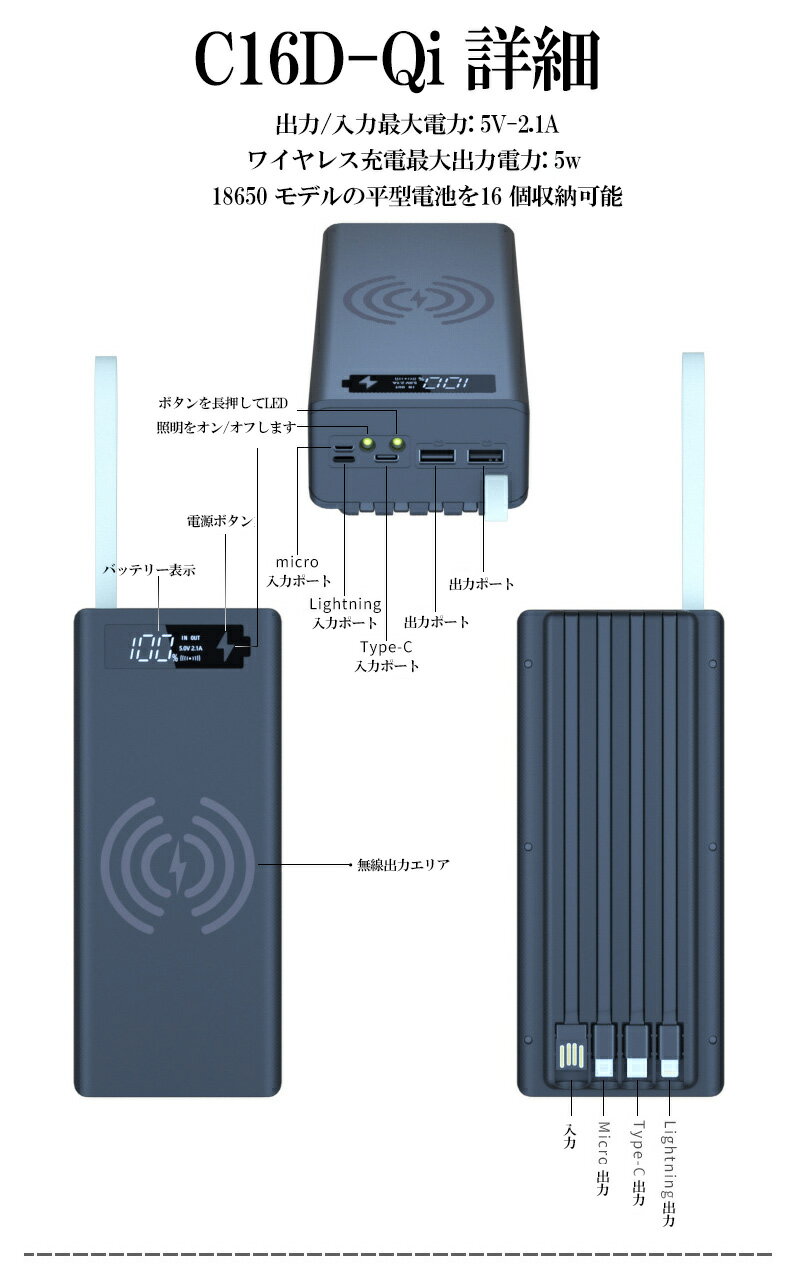 �ڥ�󥭥�4�̳�����16X18650 �Хåƥ꡼�Х󥯥����� �Хåƥ꡼���ż�Ǽ�ܥå��� C16 LED�����դ� ���ޡ��ȥե������Ѥ˼�곰����ǽ �������� �ѥ�Х󥯥��å� USB �ǥ����� ��Х����Ÿ������� nk1319