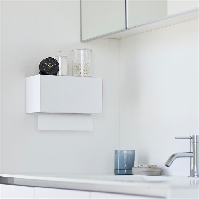 ペーパータオルディスペンサー 石こうボード壁対応 トレー付き 浮かせて収納 ティッシュケース ペーパータオルホルダー 洗面 タワー 山崎実業 tower ホワイト ブラック 2003 2004 ペーパー ホルダー ディスペンサー [2]