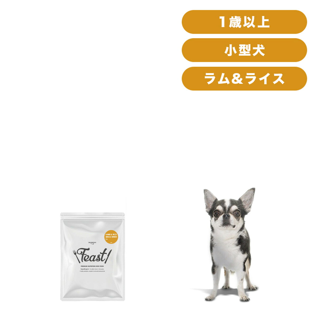 INUMESHI　フィースト　ラム&ライス　1歳以上　小型犬用　200g　おためしパック　ドッグフード　成犬用　中粒