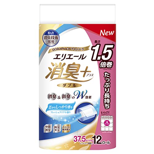 エリエール トイレットペーパー 消臭プラス( ) 1.5倍巻き 37.5m 12ロール ダブル パルプ100 芯からしっかり香るフレッシュクリアの香り