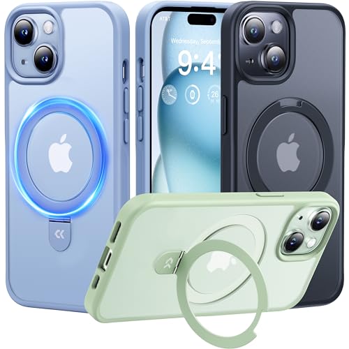 CASEKOO iPhone 15 用 ケース 新生活に役立つ 多機能一体 Magsafe対応 米軍MIL規格 耐衝撃 隠しスタンド 指紋防止 マット仕上げ 黄変防止 薄型半透明 スマホケース ストラップホール付き ワイヤレス充電対応 アイフォン1