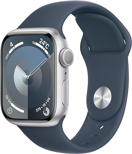 Apple Watch Series 9 GPSモデル - 41mmシルバーアルミニウムケースとストームブルースポーツバンド - S/M