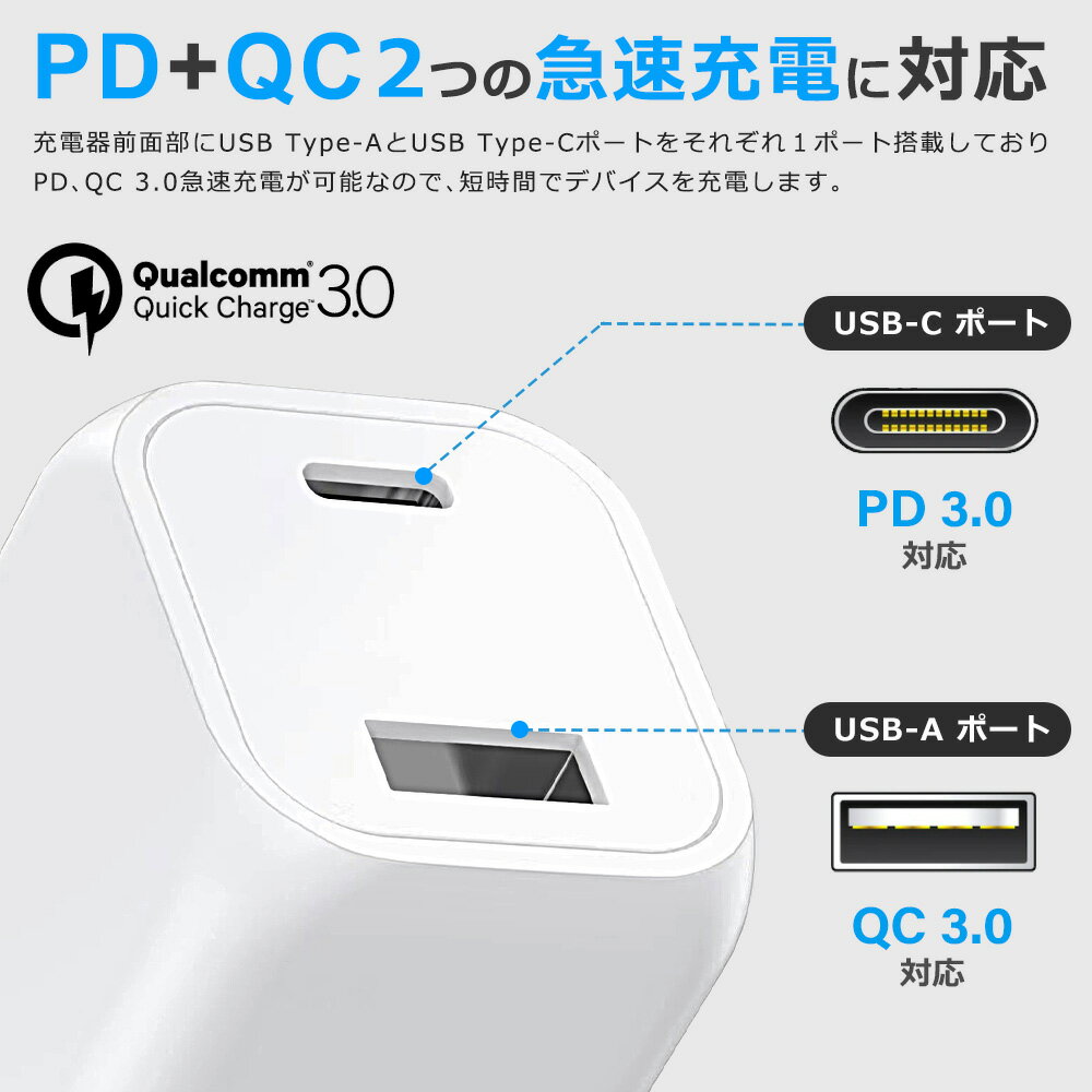 PD 充電器 30W IdeaThink USB-C アダプター 急速充電 QC3.0 2ポート 多重保護 スマート充電 USB-A iOS / Android対応 iPhone15 pro max plus14 充電 iPad Air (第5世代) Android 対応 PSE認証済 1年間保証 3