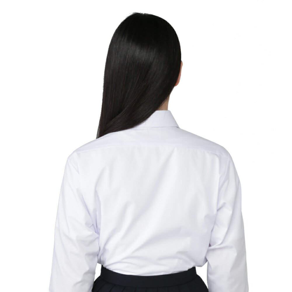 長袖 女子ブラウス 白 ポリエステル45％ 綿55％ 丸衿 145A-175A 155B-175B