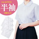 女子 半袖 ショール ブラウス 丸衿 3枚セット 白 綿55% ポリエステル45%